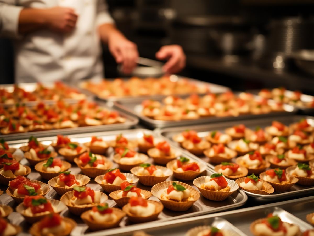 Preparação organizada de canapés